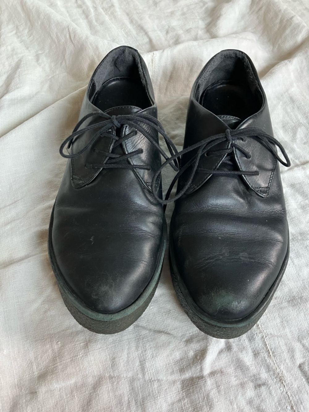Camper Black Leather Women's Creeper Flat Lace-up Shoes